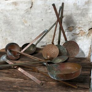 Vintage ODTC Portugal Copper Utensil Set w/ Hanging Bar – 12pcs Rustic Kitchen